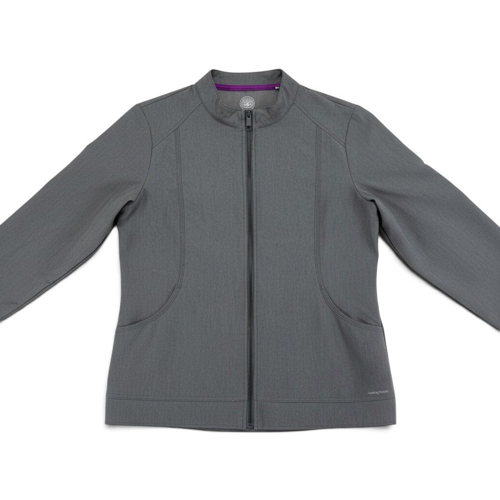 Healing Hands Purple Label Dakota Zip Front Scrub Jacket Pewter Grey Heather M